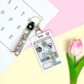 Cute animal shaker card sleeve keychain student ID badge holder protective cover variant - Black Rainbow Keychain / White Grid Console