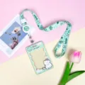 Cute cartoon transparent card holder with lanyard and retractable reel for student ID badges. - Frog & Cat (Green Frame) / Butter Dog Retractable Lanyard