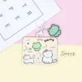 Cute cartoon cat and frog badge card holder ID card protector with a cute keychain. - Beige Snack Frog Pattern / White Silly Frog Keychain