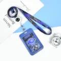 Blue astronaut ID card holder with matching lanyard, cute cartoon student badge holder set - Interstellar Astronaut Style (With Retractable Long Rope)