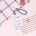 Cute cartoon puppy card holder with keychain and purple braided strap, ID bus pass protective case. - Purple Taro Puppy + Purple Hand Rope