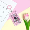 Pink cute claw machine ID badge holder and keychain with shaker design for students and daily use. - 3.3 Pink Leather Keychain / Pink Grid Console