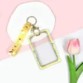 Portacarte trasparente giallo carino con cordino, elegante custodia per badge studenti. - Custodia Gialla Stella Luna + Portachiavi Arcobaleno Giallo