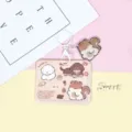 Cute cartoon puppy sliding ID card holder with matching pendant for school and office use. - Horizontal Type - Brown Biscuit Squirrel / Small Squirrel White Keychain