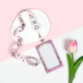 Portacarte ID rosa a cartone animato con cordino carino e bobina retrattile per studenti. - Custodia Rosa Stella Luna + Cordino Coniglio Rosa