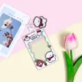 Cute transparent cartoon card holder keychain with sliding cover for students and daily use. - Lucky White Dog (White Frame) / Red Scarf Dog White Keychain