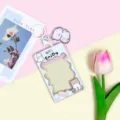 Cute cartoon transparent slide card holder with cute animal design, perfect for students. - Bread Dog (Blue Frame) / Turning Head Dog White Keychain