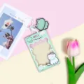 Cute cartoon transparent slide card holder with cute frog and cat pendants, ideal for students. - Frog & Cat (Green Frame) / White Silly Frog Keychain