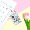 Cute animal claw machine ID badge holder with keychain card case protective cover variant - 3.3 Leather Strap White Keyring / White Grid Console