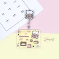 Cute cartoon badge holder retractable card protector student ID case with lovely bear design - Horizontal Type - Yellow Dog With Fish / Transparent White Badge Clip (Dog With Fish)