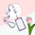 Simpatico porta badge viola con cordino e bobina retrattile per tessere scolastiche. - Custodia Viola Stella Luna + Cordino Orso Viola