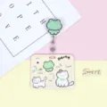Cute cartoon cat and frog sliding ID badge card holder with retractable reel variant. - Horizontal Type - Beige Snack Frog / Transparent White Badge Clip (Silly Frog)