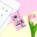 Cute claw machine ID card holder pink checkered student badge protective case with shaking animals. - Animal Shaking (No Accessories) / Pink Grid Console