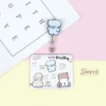Cute cartoon horizontal card holder with retractable badge reel for students and ID cards. - Horizontal Type - Blue Striped Snack Elephant / Transparent White Badge Clip (Elephant)