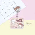 Cute cartoon dog sliding card holder with retractable badge reel for student ID card X - Horizontal Type - Brown Biscuit Squirrel / Transparent White Badge Clip (Squirrel)