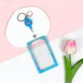 Portacarte trasparente con cordino retrattile, custodia per badge studenti, design stella e luna. - Custodia Blu Stella Luna + Fibbia Retrattile Orso Blu Scintillante