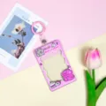 Cute pink cartoon card holder with keychain transparent animal ID badge holder for students - Egg Roll Crocodile (Pink Frame) / Pink Leather Keychain