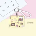 Cute cartoon sliding card holder with wrist strap, perfect for student ID and bus IC cards. - Horizontal Type - Yellow Dog With Fish / White Edged Wrist Strap