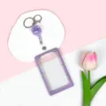 Portabadge simpatico orso viola con bobina retrattile e anello per studenti e lavoro. - Custodia Viola Stella Luna + Fibbia Retrattile Orso Viola Scintillante