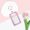 Porta carte trasparente rosa con portachiavi, simpatico astuccio per badge studenti. - Custodia Rosa Stella Luna + Portachiavi Cinturino Rosa