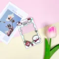 Cute cartoon card holder with sliding transparent design, ideal for students ID and transit pass. - Lucky White Dog (White Frame) / No Accessories