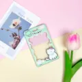 Cute transparent cartoon card holder with sliding cover, ID badge holder for students and staff. - Frog & Cat (Green Frame) / No Accessories
