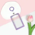 Porta carte trasparente viola custodia per badge custodia protettiva per tessera studente con anello. - Custodia Viola Stella Luna + Portachiavi Cinturino Viola