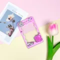 Transparent pink cute cartoon card holder for students school meal card ID badge cover case - Egg Roll Crocodile (Pink Frame) / No Accessories