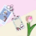 Cute cartoon card holder transparent sliding ID badge holder with cute animal keychain for students. - Lucky White Dog (White Frame) / Retractable Buckle + Scarf Dog Charm