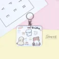 Cute cartoon animal horizontal card holder ID badge protector with keychain for students. - Blue Striped Snack Elephant Pattern / Round Buckle