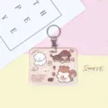 Cute cartoon dog sliding card holder with keychain, student ID bus access card protector. - Brown Biscuit Squirrel Pattern / Round Buckle