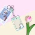 Cute green cartoon animal card sleeve with keychain, transparent design for student ID cards. - Frog & Cat (Green Frame) Transparent Sliding Style / With White Retractable Buckle (Silly Frog Charm)