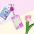 Cute cartoon transparent sliding card holder badge holder with lanyard for students - Egg Roll Crocodile (Pink Frame) Transparent Sliding Style / With White Retractable Buckle (Pink Crocodile Charm)