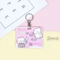 Cute sliding card holder with keychain cartoon animal design student ID badge cover - Pink Cake Cat Pattern / Round Buckle