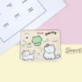 Cute cartoon sliding card holder with cat and frog design student ID badge cover. - Beige Snack Frog Pattern / No Accessories