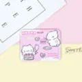 Cute cartoon white puppy horizontal card holder with sliding cover for student ID bus card. - Pink Cake Cat Pattern / No Accessories
