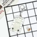 Cute cartoon bear card holder keychain with secure plug-in design for student ID and bus pass. - Cute Dog Frame With Leather Strap Metal Clasp