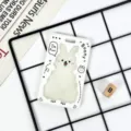 White cartoon rabbit card holder, cute student badge protector sleeve for bus or subway cards. - Cream Bunny Frame