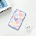 INS Cute Pastel Heart Sliding ID Card Holder Transparent ABS Protective Badge Cover Case - Blue Border Colorful Hearts / Card Sleeve No Accessories