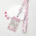 Pink claw machine card holder with lanyard, cute bear transparent sliding student id badge case. - Pink Claw Machine Scarf Dog Shaking / Transparent Sliding Cover + Pink Cat Retractable Long Lanyard (Rabbit)