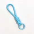 Light blue braided phone lanyard, short wrist strap with metal round ring keychain. - Sky Blue
