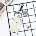 Cute cartoon rabbit card holder with cute cat pendant student bus badge cover - Bunny Frame With Black Handcuff Clasp (Strap Cat + Bone)