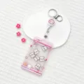 Cute pink claw machine ID card holder with retractable reel, clear student badge case. - Pink Claw Machine Scarf Dog Shaking / Transparent Sliding Cover + White Retractable Buckle (Rabbit)