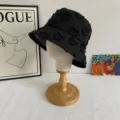 Black bucket hat for women spring summer sun protection casual fashion fuzzy heart pattern chic - M (56-58cm) / Black