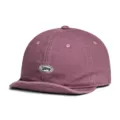 Japanese retro washed cotton short brim baseball cap detail, vintage mauve with embroidered logo. - Adjustable / Burgundy