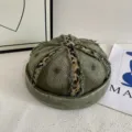 Vintage washed green docker cap, retro frayed brimless street hat with leopard print stripe details. - M (56-58cm) / Green