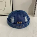 Japanese streetwear distressed denim docker hat for men and women retro hip hop cap - M (56-58cm) / Dark Blue