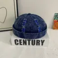 Λεπτομερής όψη σκισμένου τζιν σκουφιού docker, vintage πλυμένο καπέλο streetwear. - M (56-58cm) / Σκούρο μπλε