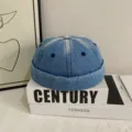 Classico berretto docker in denim per uomo e donna, cappello marinaio vintage lavato morbido. - Taglia M / Azzurro