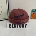Vintage gewaschene Docker Kappe Herren Streetwear trendige Seemannsmütze Retro Cord Mütze Detail - M (56-58cm) / Burgunderrot
